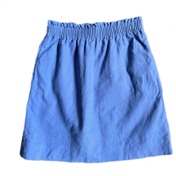 J. Crew Factory Pull-On Linen Cotton Blend Mini Skirt Blue Size 0 - Picture 2 of 7